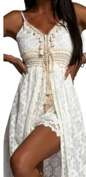 KOMBINEZON / sukienka letni boho krótkie spodenki biały