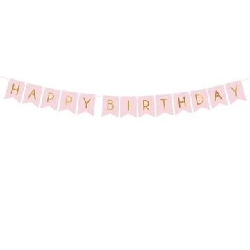 Girlanda urodzinowa baner różowy Happy Birthday