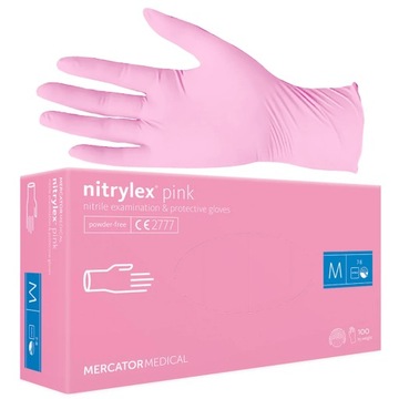 RĘKAWICZKI RĘKAWICE NITRYLOWE MEDYCZNE M MARCATOR KOSMETYCZNE RÓŻOWE PINK