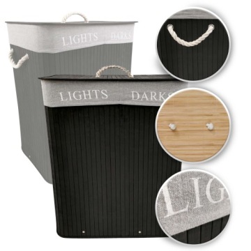 БАМБУКОВАЯ КОРЗИНА ДЛЯ БЕЛЬЯ, ИГРУШКИ, БОЛЬШАЯ, СКЛАДНАЯ, С КРЫШКОЙ, КОНТЕЙНЕР, 105 Л, ЧЕРНАЯ