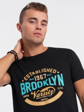 T-shirt męski bawełniany z nadrukiem collegowym czarna V1 OM-TSPT-0163 XXL