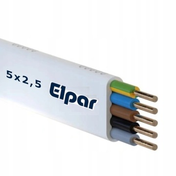 Kabel miedziany instalacyjny przewód płaski YDYp 5x2,5 elektryczny - 100m