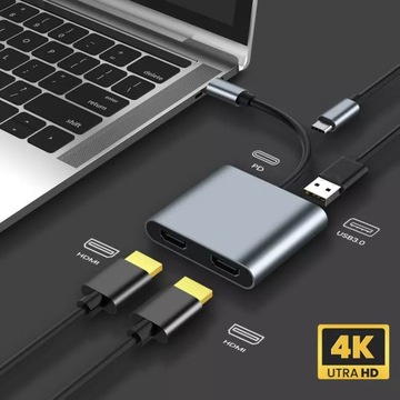 USB C na 2 monitory HDMI, USB3.0 i Power Delivery