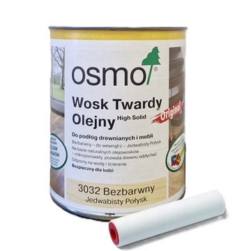 OSMO WOSK TWARDY OLEJNY 3032 BEZBARWNY JEDWABISTY POŁYSK - 0,75L + GRATIS