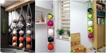 SUPER WIESZAK NA PIŁKI x5 piłek - SREBRNO - CZARNY na 5 piłek