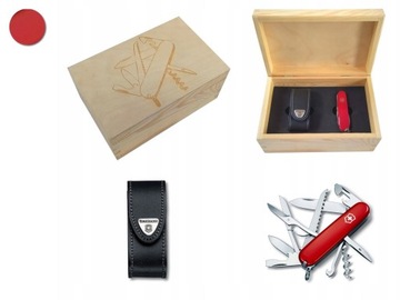 Victorinox 1.3713, scyzoryk Huntsman + etui skórzane + pudełko + grawer