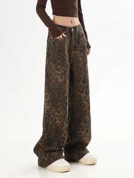 Woman Vintage Leopard Jeans 2024 Y2k Spring Autumn