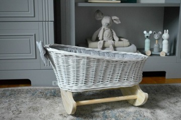 WÓZEK wiklinowy + KOŁYSKA dla lalek kolor BIAŁY