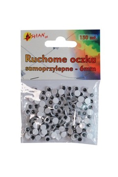 Ruchome oczka samoprzylepne 6 mm 150 szt Shan SO02