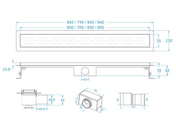 ЛИНЕЙНЫЙ СЛИВ ПОД ПЛИТКУ 90см НИЗКАЯ 52 мм