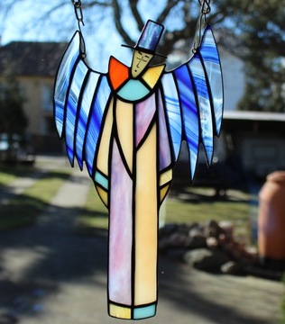 Anioł Pierrot witraż Tiffany Fiolet Kremowy