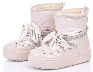 MODNE ŚNIEGOWCE Z FUTERKIEM WSUWANE BUTY ZIMOWE NA PLATFORMIE