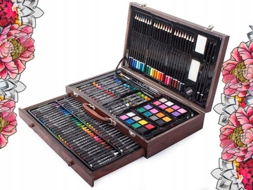 ХУДОЖЕСТВЕННЫЙ НАБОР 142 шт. + ДЕРЕВЯННЫЙ ЧЕМОДАН ЦЕНЦИЛИ ПАСТЕЛИ КРАСКИ
