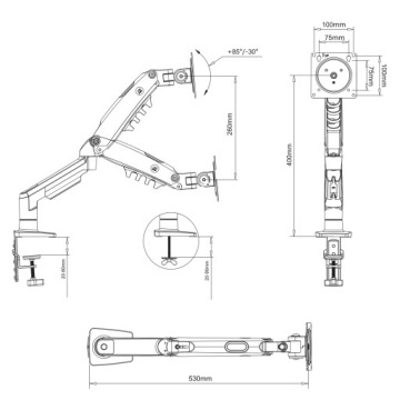 Твердый эргономичный держатель монитора 17–30 футов, регулировка 3D VESA PIVOT