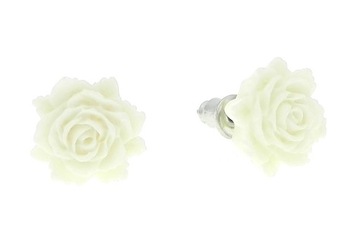 Kolczyki drobne róże różyczki kwiaty białe