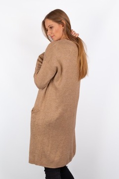 H&M Kobiecy Luźny Damski Długi Sweter Beżowa Narzutka Narzuta Kieszenie 40