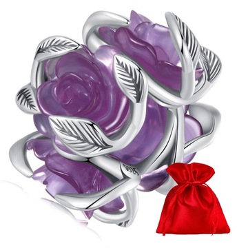 G834 Fioletowe róże zmieniające kolor srebrny charms koralik