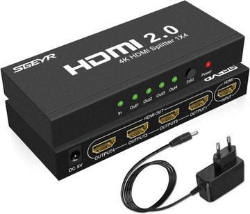 SGEYR SPLITTER ROZDZIELACZ PRZEŁĄCZNIK 4 PORTY HDMI 2.0 4K 60HZ