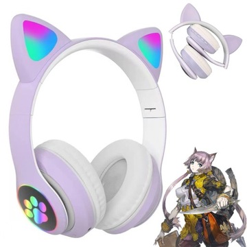 SŁUCHAWKI Z KOCIE USZY BEZPRZEWODOWE STEREOFONICZNY BLUETOOTH 5.0 FIOLETOWY