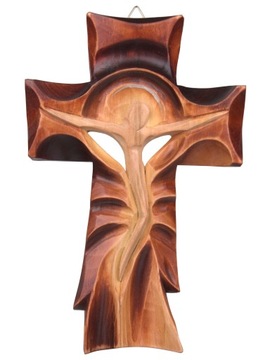 Krzyż krzyżyk drewniany rzeźbiony ręcznie wykonany na ścianę 23x15 cm