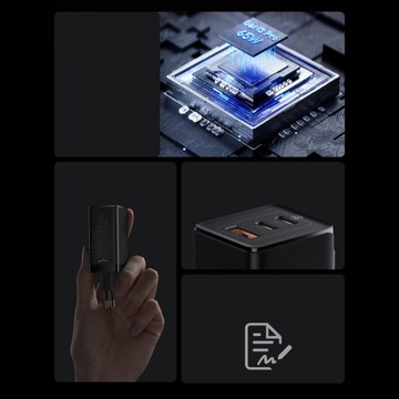 БЫСТРОЕ СЕТЕВОЕ ЗАРЯДНОЕ УСТРОЙСТВО Baseus GaN3 Pro 3 x USB USB-A USB-C PD QC4.0 65 Вт
