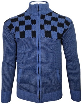 Кардиган мужской синий с узорами в шахматном порядке Р267 размер М