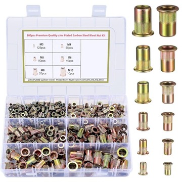 ZESTAW NITONAKRĘTEK STALOWYCH NITONAKRĘTKA WALCOWA OCYNK M3-M10 MIX 300SZT