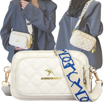 TORBA SASZETKA DAMSKA CROSSBODY NERKA NA RAMIĘ SKÓRZANA PIKOWANA ECRU