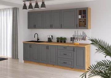 Meble kuchenne STILO DUSTGREY/DĄB ARTISAN zestaw kuchnia szafki 260cm