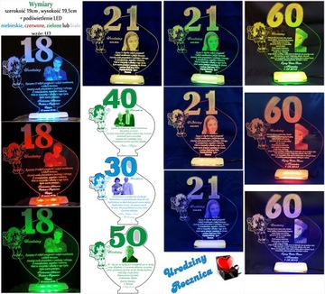OSIEMNASTKA 21 LAT URODZINY 18 20 30 40 FOTO LED