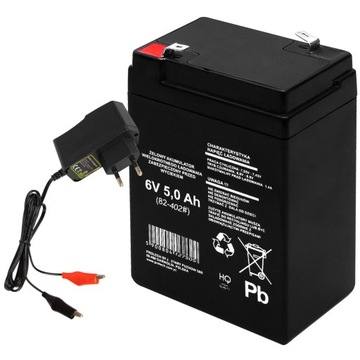 ZESTAW AKUMULATOR ŻELOWY ŁADOWARKA AGM 6V 5Ah UPS