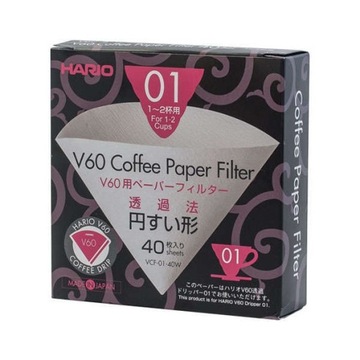 Filtry papierowe do kawy Hario V60-01 40szt