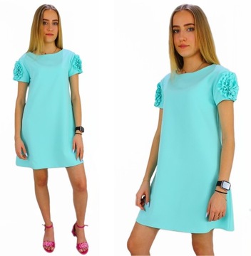 ELEGANCKA TRAPEZOWA SUKIENKA KOMUNIA WESELE 140