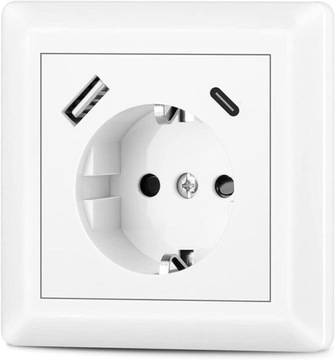 GNIAZDKO ELEKTRYCZNE PODTYNKOWE 230V USB-A & USB-C