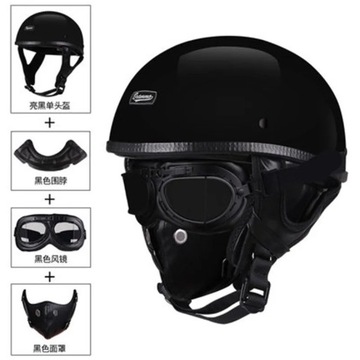 Mgloss black3half twarz vintage hełm motocyklowy retro niemiecki kask, Cafe