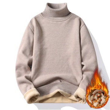 Autumn Winter Fleece Turtleneck Sweater Men Fashio