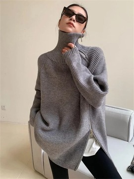 y2k sweter Swetry damskie z golfem styl Oversize swetry damskie jesienne lu
