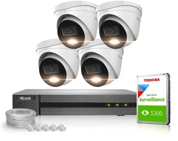 Zestaw do monitoringu HiLook NVR-4CH-4MP/4P, 4x IPCAM-T4-30DL, 1TB, Przewód