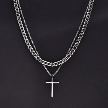 Vnox Mens Cross Necklaces, Stainless Steel Layered Plain Cross Pendant,