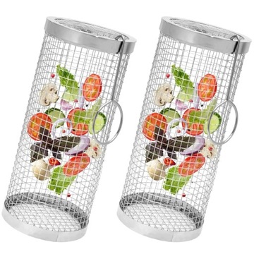 2x KOSZ DO GRILLOWANIA, WARZYW FRYTEK RUSZT SIATKA OBROTOWA NA GRILLA 20CM
