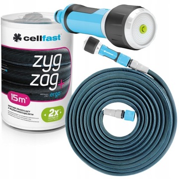 САДОВЫЙ ШЛАНГ CELLFAST, 15 М, Удлиняемый ZygZag, КОМПЛЕКТ ДЛЯ ОПРЫСКИВАНИЯ, 7,5–15 м