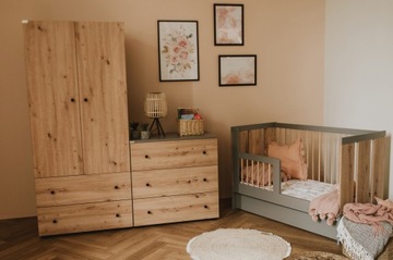 Деревянная детская кроватка 120х60 с перилами PAULINE + матрас + пеленальный столик