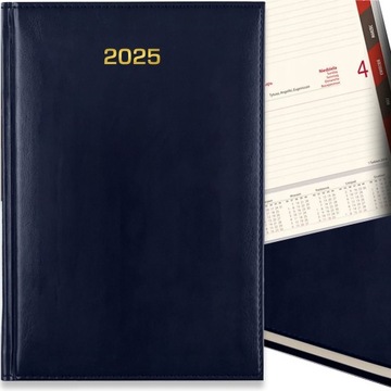 KALENDARZ DZIENNY A5 TERMINARZ 2025 KSIĄŻKOWY NOTES PLANER GRANATOWY