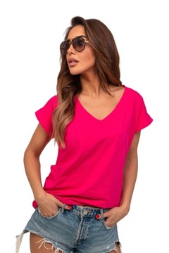 T-shirt V neck fuksja TMC Moda XS / S