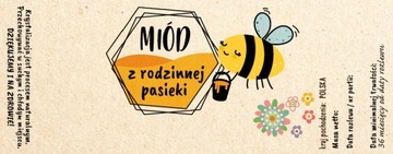 10 sztuk naklejki 140 mm x 55 mm Miód z Rodzinnej Pasieki Wesoła Pszczółka
