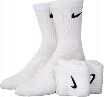 ДЛИННЫЕ НОСКИ, 3 ПАРЫ ХЛОПКОВЫЕ НОСКИ NIKE БЕЛЫЕ УНИСЕКС, размер 41-44