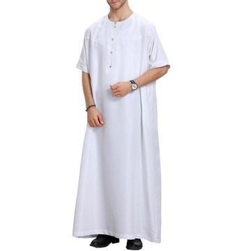 Męskie, codzienne, solidne szaty z krótkim rękawem, arabskie Thawb,