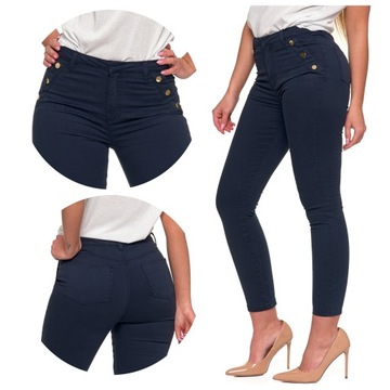 SPODNIE DAMSKIE RURKI Z WYSOKIM STANEM BAWEŁNIANE MODNE SKINNY MORAJ R.M