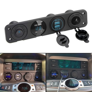ПАНЕЛЬНЫЙ ПЕРЕКЛЮЧАТЕЛЬ 20А/12В, 2x USB ВОЛЬТМЕТР, ПРИкуриватель