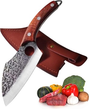 Profesjonalny nóż kuchenny ręcznie kuty styl damasceński, osłoną w zestawie